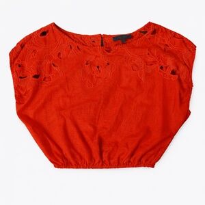 Rachel Roy Red Embroidered Cutout Blouse Cropped Dolman Top